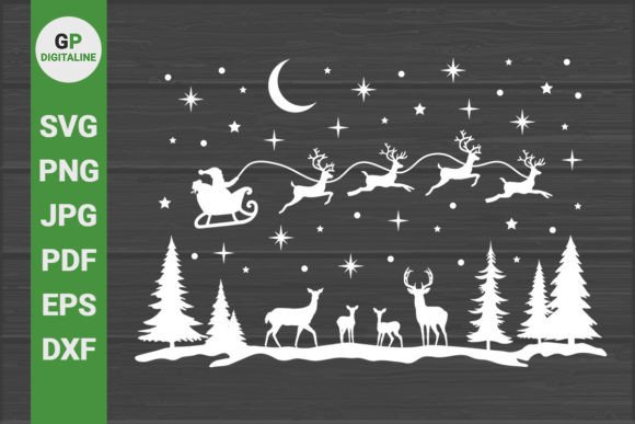 Flying Santa with Deer Christmas SVG