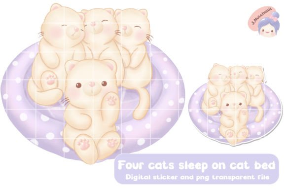 Four Cats Sleep on Cat Bed: A Versatile Digital Asset for Creative Projects