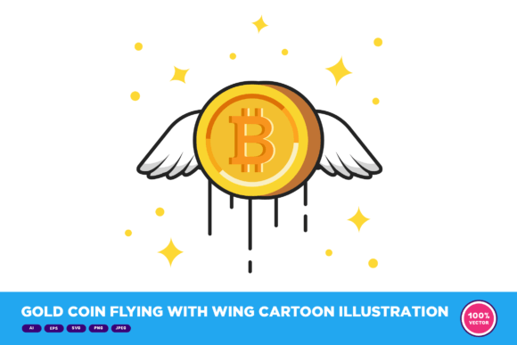 Gold Coin Flying with Wing Cartoon: A Versatile Design Asset for Modern Creatives