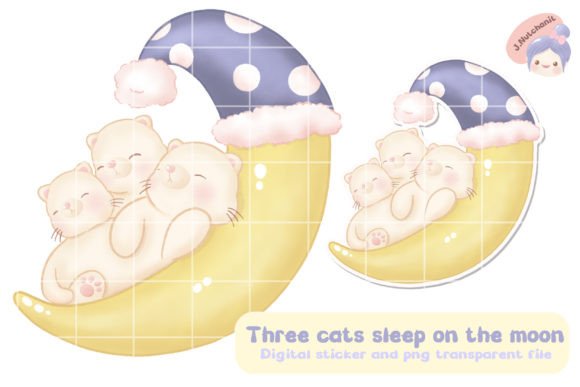 Three Cats Sleep on the Moon: A Versatile Clipart for Creative and Commercial Projects
